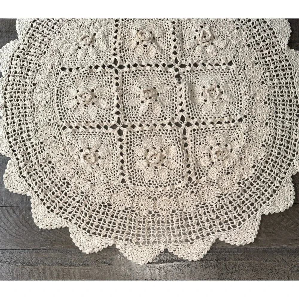 Handmade Off White vintage round crochet doily 28